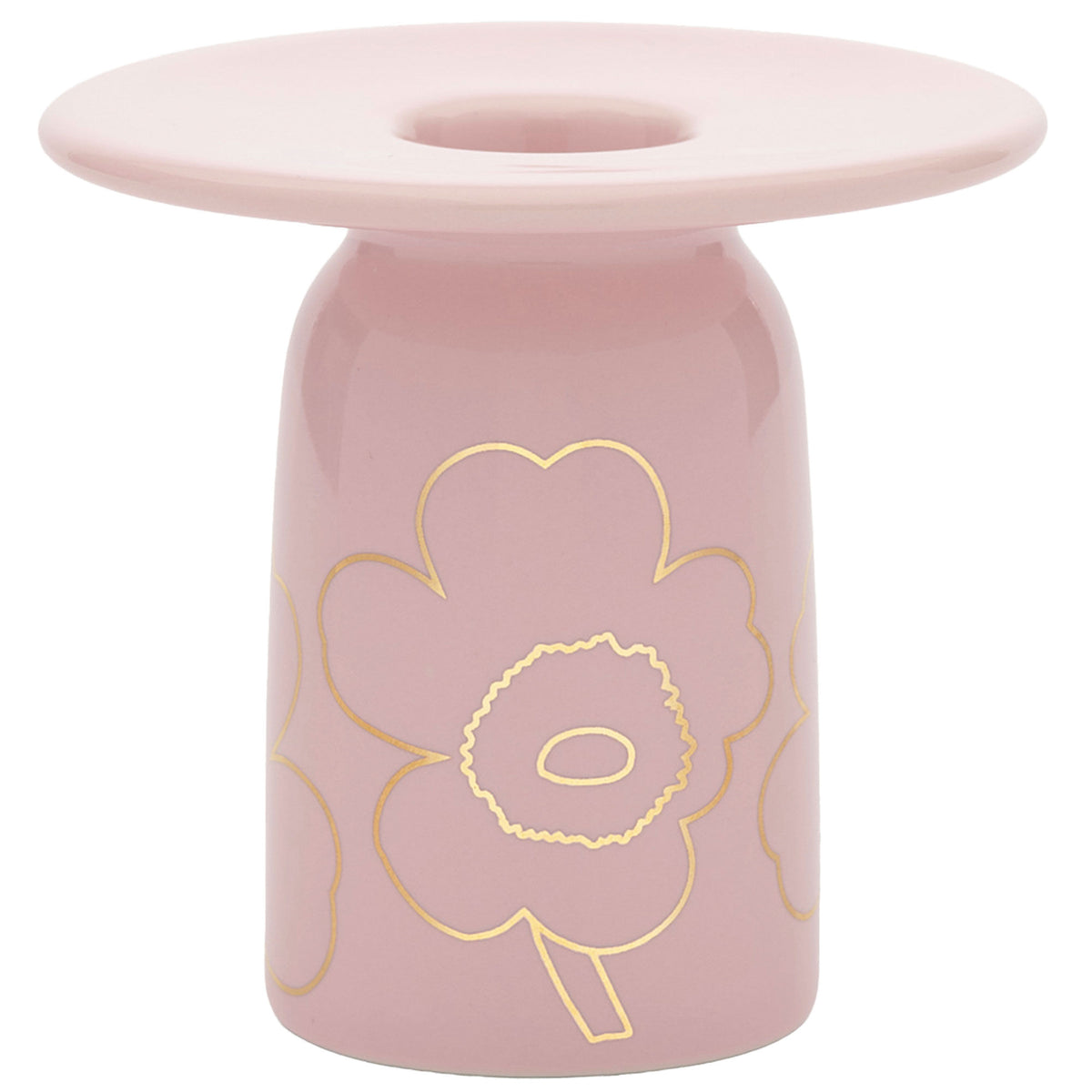 Marimekko Piirto Unikko lysestage i rosa med diskrete gulddetaljer, 8 cm