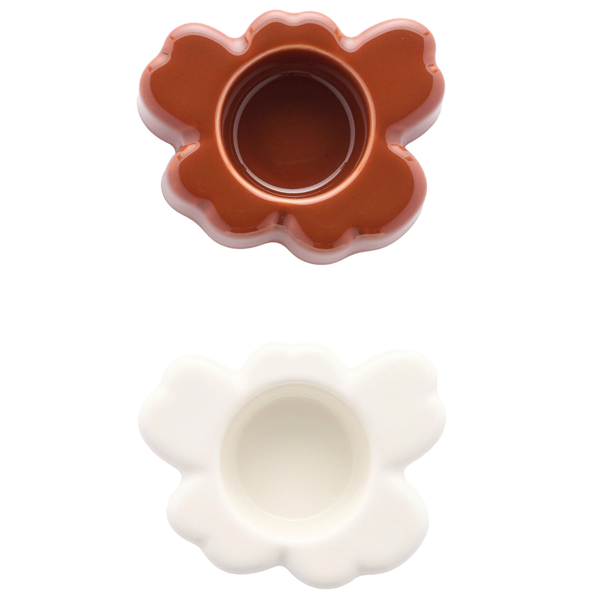 Marimekko Unikko fyrfadsstager i stentøj, hvid og kastanje, 2 stk.