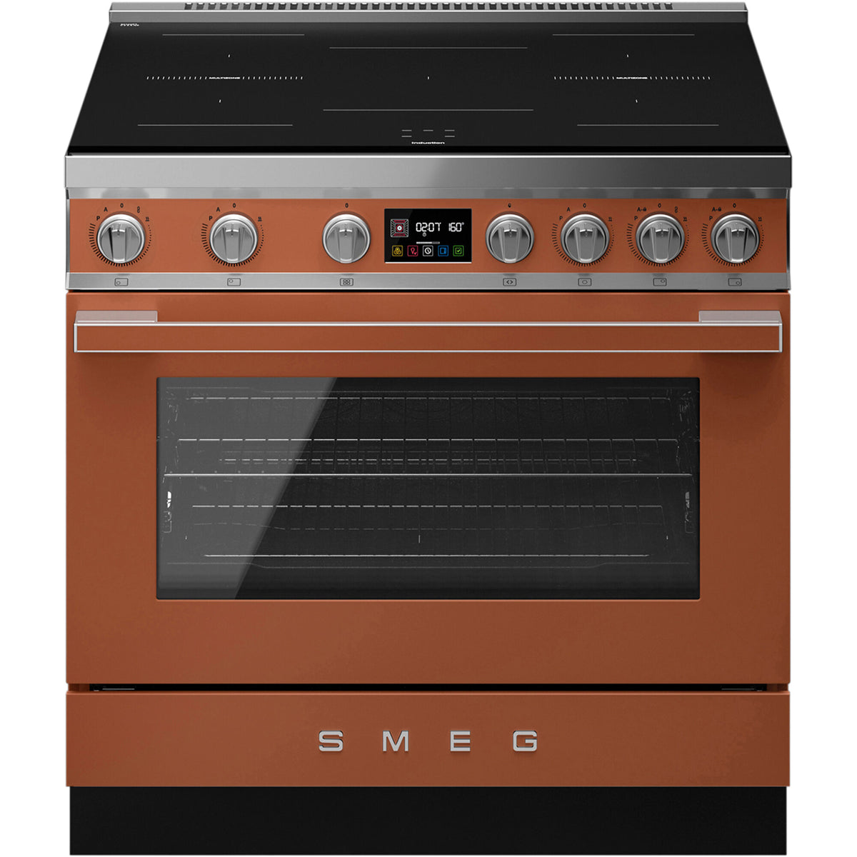 Smeg Portofino induktionskomfur med ovn, 90 cm, i farven amber clay
