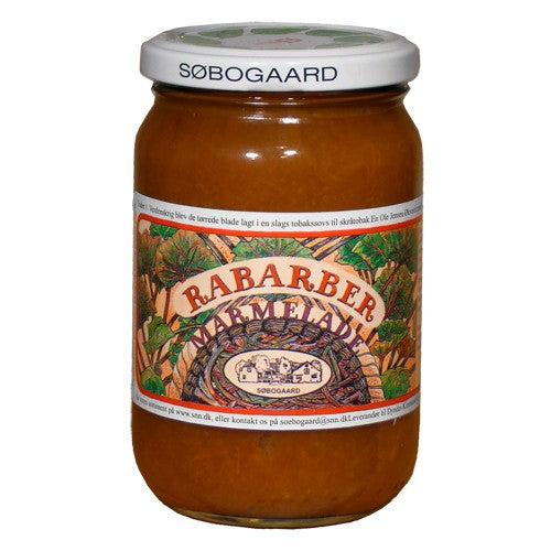 Glas med økologisk rabarbermarmelade, 400 gram, fra Søbogaard