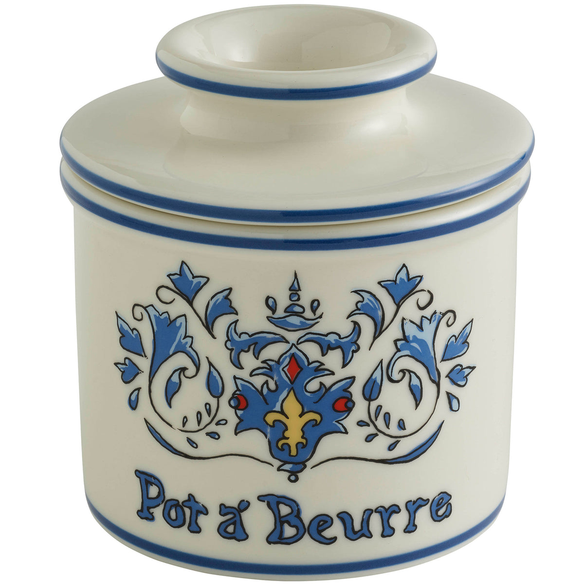 Butterbell Art Nouveau smørklokke med mønster i blå nuancer inspireret af jugendstil