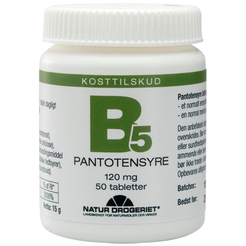 Natur Drogeriet B5 Pantotensyre 120 mg, pakke med 50 tabletter