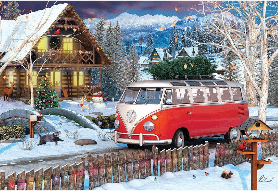 Eurographics julepuslespil VW Christmas Bus i tinæske med 550 brikker