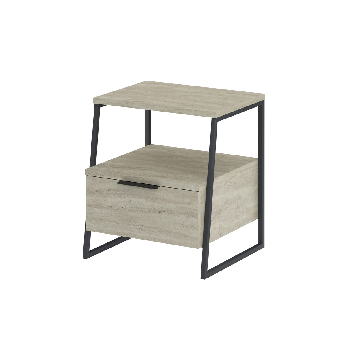 Se FUNZI LIVING Pal sengebord, m. 1 rum og 1 låge - travertin melamin og sort metal (45x40) ❤ Kæmpe udvalg i Funzi Living - Køb online på udsalg og tilbud lige nu ❤ Billig fragt • Hurtig levering - Varenummer: Boboonline-114296 og barcode / Ean: 8684283438815 på lager - Udsalg på Møbler,Borde,Sengeborde Spar stort – op til 53% - Over 2.739 kendte brands på stort udsalg