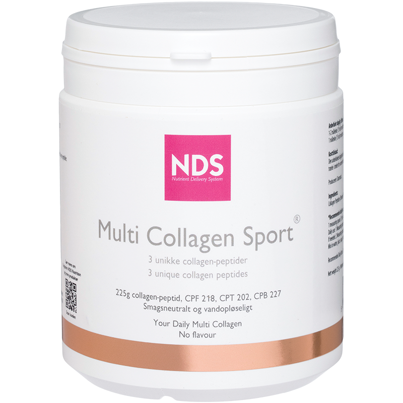 NDS Multi Collagen Sport kosttilskud med kollagenpeptider, pakning på 225 g