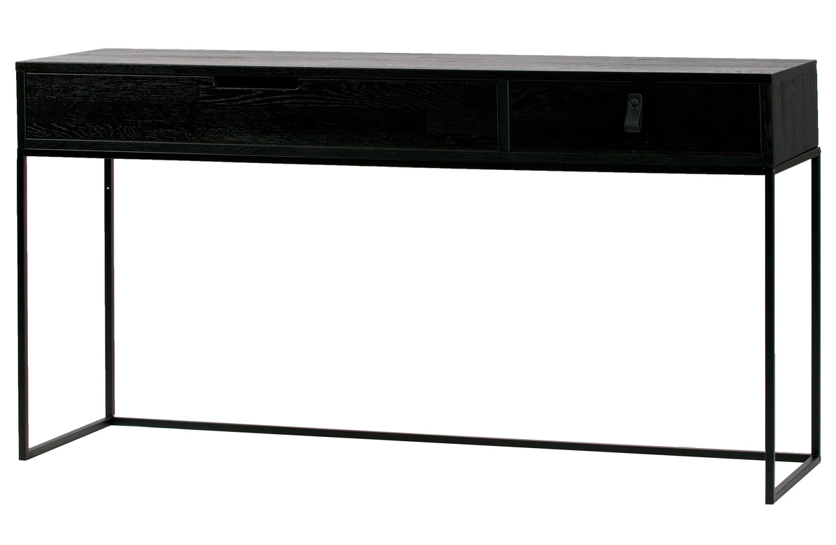 Silas sidebord med to skuffer i sort Blacknight børstet asketræ og metal, 140x40 cm