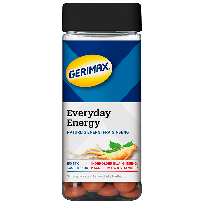 Pakke med Gerimax Daglig Energi multivitamin med ginseng, 150 tabletter