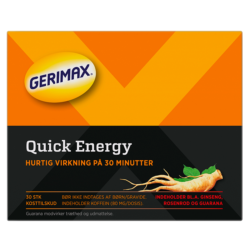 Pakke med Gerimax Instant Energy kosttilskud i tabletform, 30 stk