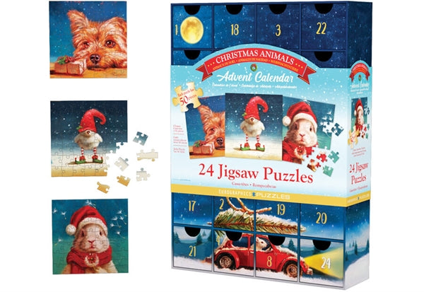Eurographics julekalender Christmas Animals med 24 små puslespil