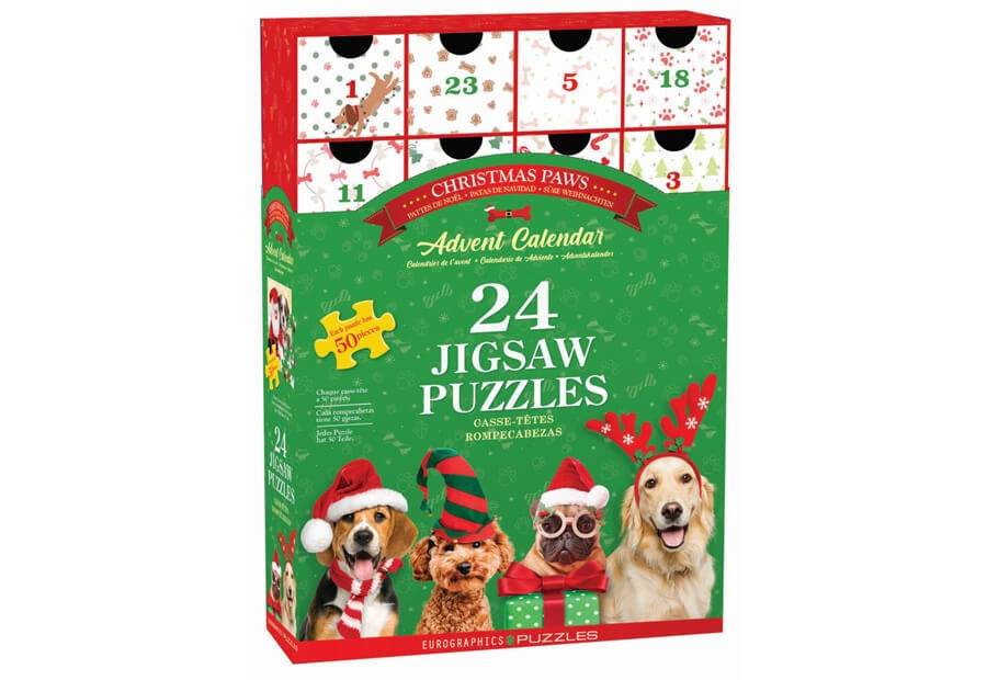 Eurographics julekalender Christmas Paws med 24 små puslespil