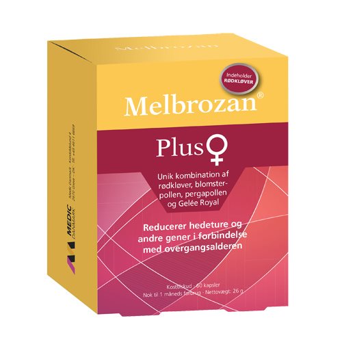 Pakke med Medicwiotec Melbrozan Plus kvinder, 60 kapsler med rødkløver