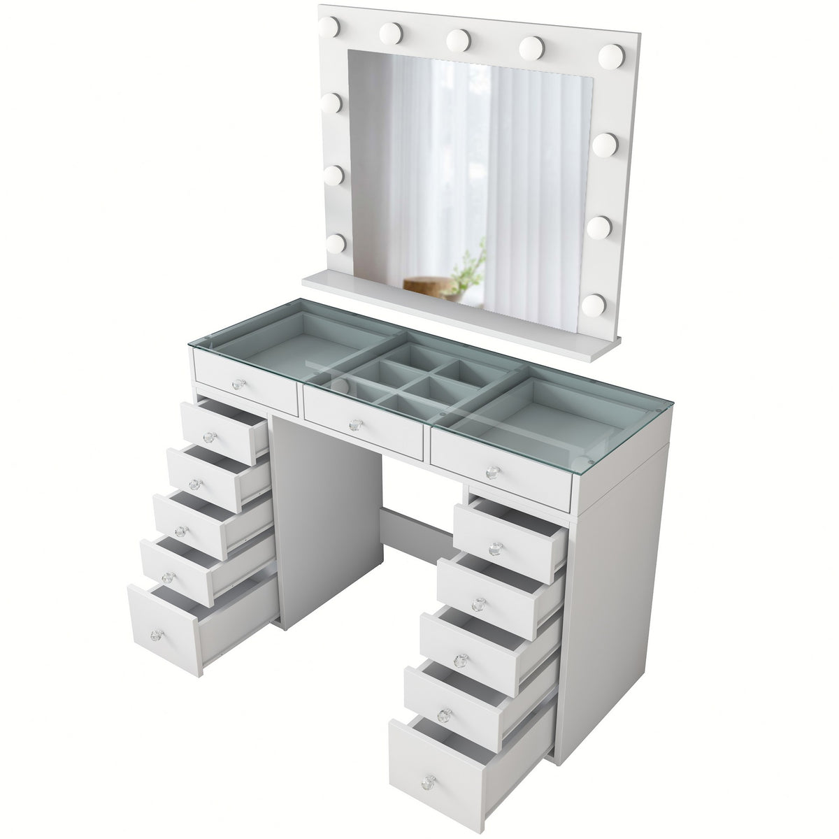 Se NORDVÄRK BJ118 makeup bord, m. spejl, lys, 13 skuffer - hvid melamin (120x44,5) ❤ Kæmpe udvalg i NORDVÄRK - Køb online på udsalg og tilbud lige nu ❤ Meget billig fragt og hurtig levering: 1 - 2 hverdage - Varenummer: Boboonline-115260 og barcode / Ean: 8684282480747 på lager - Udsalg på Møbler,Borde,Makeup borde Spar op til 51% - Over 785 kendte brands på udsalg