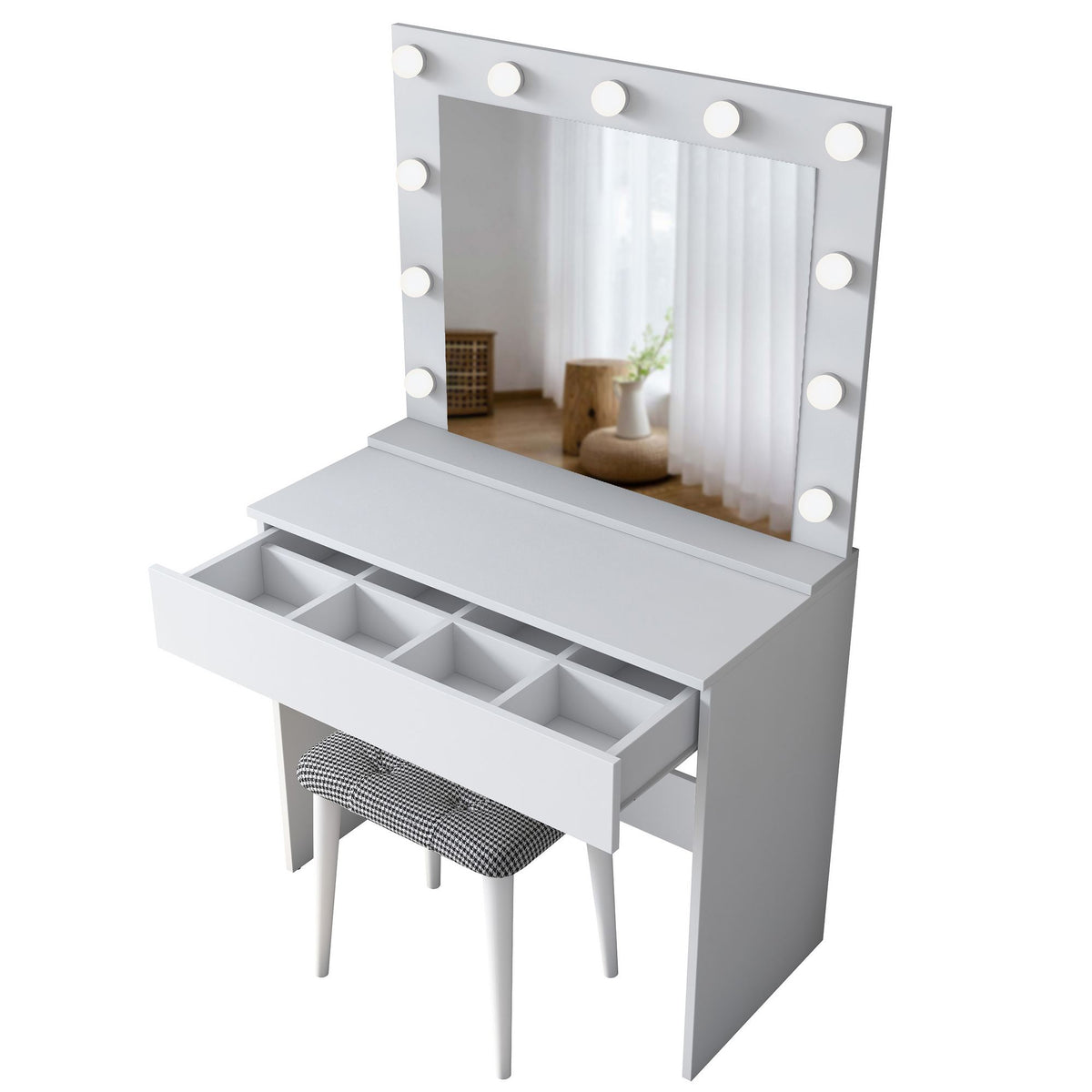 Se NORDVÄRK BJ121 2934 makeup bord, m. spejl, 11 lyspærer, 1 skuffe og skammel - hvid melamin (90x45) ❤ Kæmpe udvalg i NORDVÄRK - Køb online på udsalg og tilbud lige nu ❤ Meget billig fragt og hurtig levering: 1 - 2 hverdage - Varenummer: Boboonline-122135 og barcode / Ean: 8684282480778 på lager - Udsalg på Møbler,Borde,Makeup borde,
Møbler,
Borde,
Makeupborde med spejl,
Soveværelse Spar op til 51% - Over 785 kendte brands på udsalg