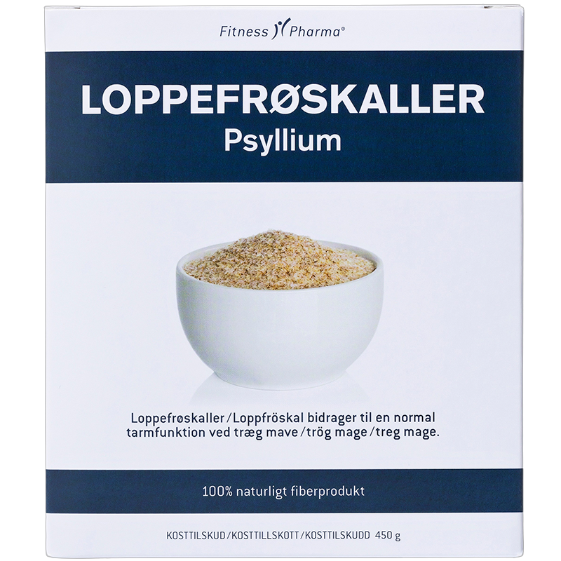 Fitness Pharma Loppefrøskaller Psyllium fiberpulver, pakke med 450 g