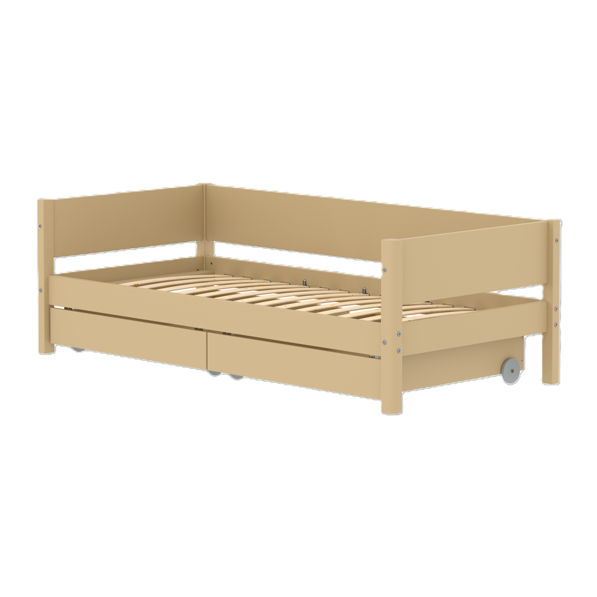 Flexa White enkeltseng 90x200 cm i sand med baggavl og udtræksskuffer