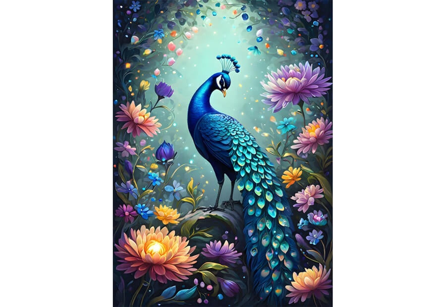 Bluebird puslespil med 500 brikker, motiv Flowers & Peacock