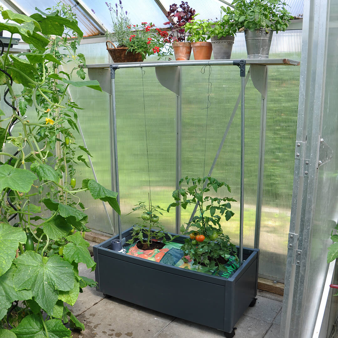 Opbindingsstativ i galvaniseret stål til 90 cm bred højbed i PVC fra GrowCamp