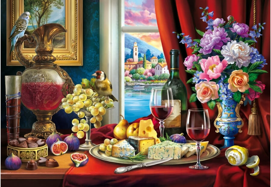 Bluebird puslespil Still Life and Wine med 1000 brikker