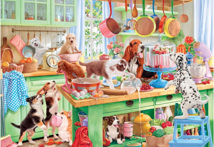 Bluebird puslespil Dogs in the Kitchen med 1000 brikker