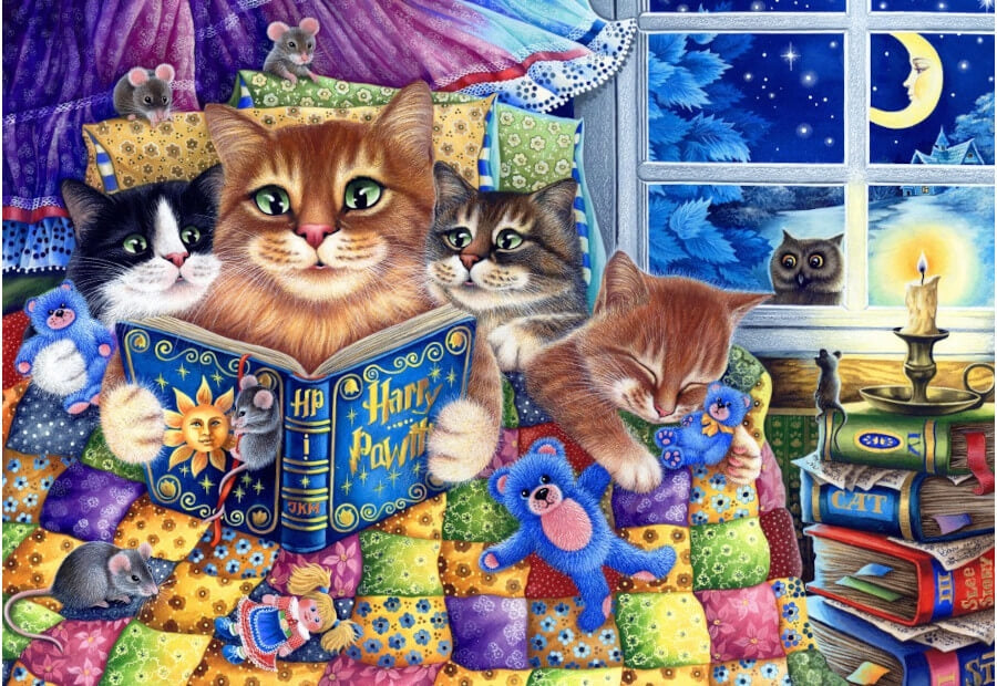 Bluebird Kitten Bedtime Stories puslespil med 1000 brikker