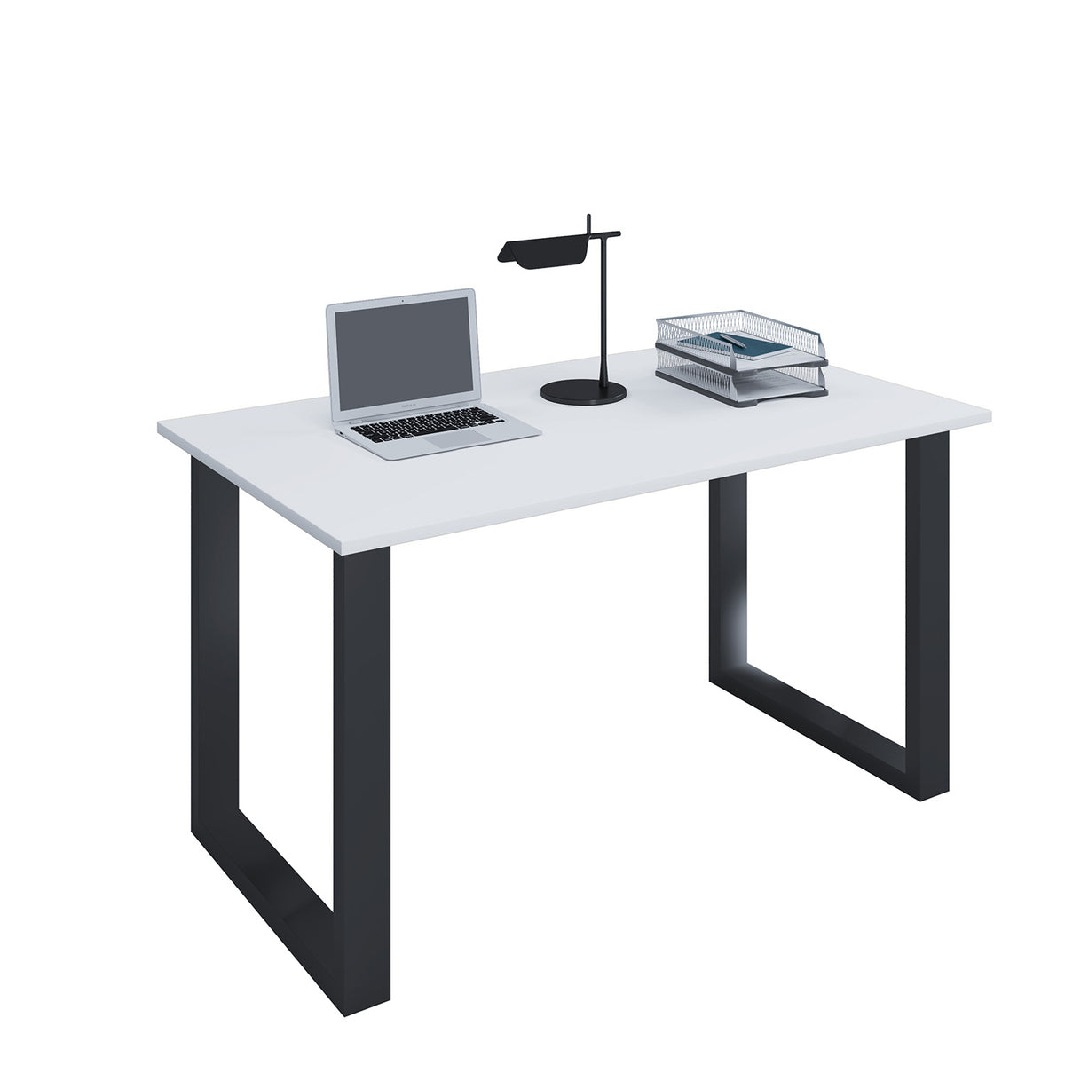 VCM Nordic Lona U-feet skrivebord i hvidt træ og sort metal, 80x50 cm