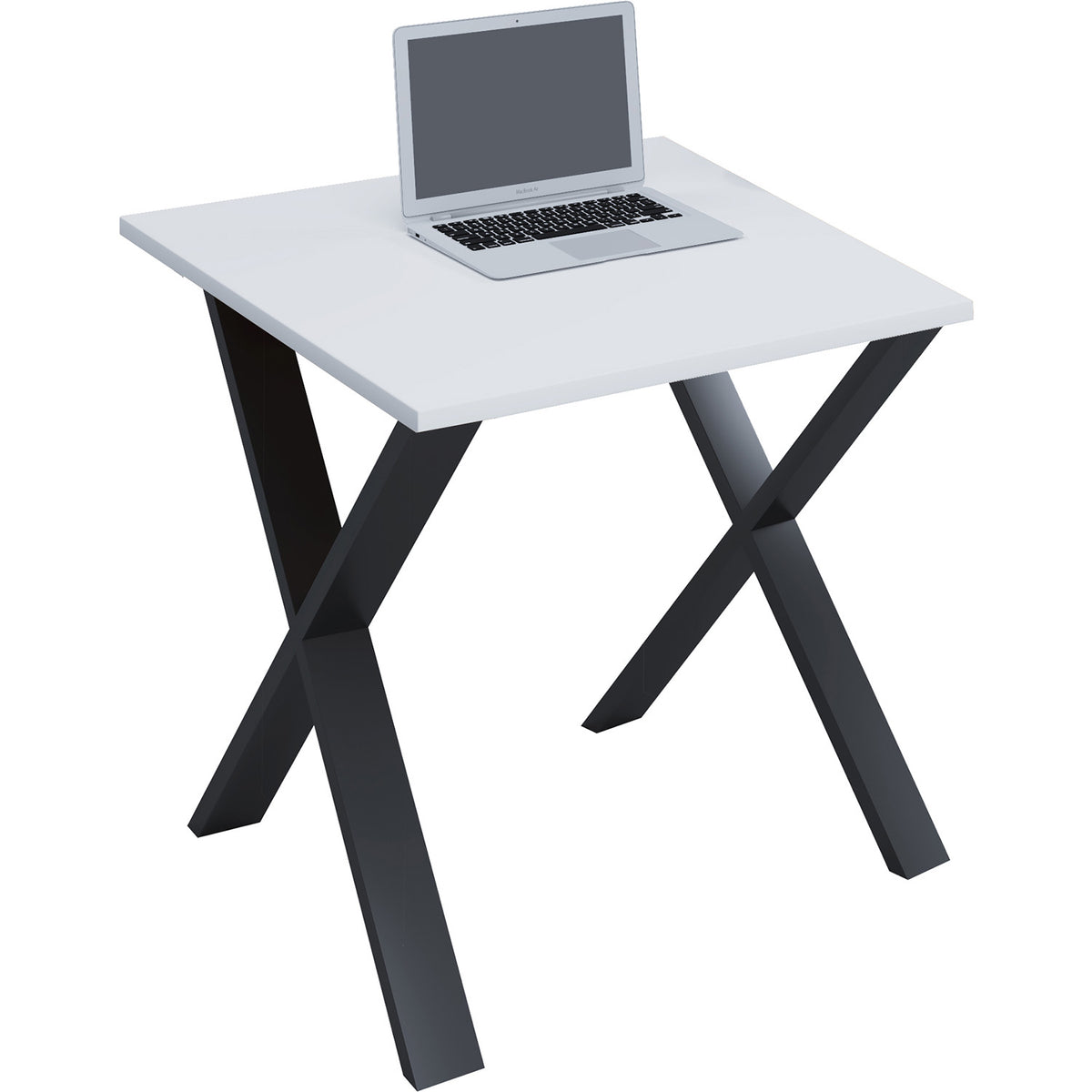 VCM Nordic Lona X-feet skrivebord i hvidt træ og sort metal, 80x80 cm
