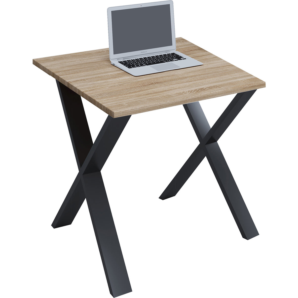 VCM Nordic Lona X-feet skrivebord i naturfarvet træ og sort metal, 80x80 cm