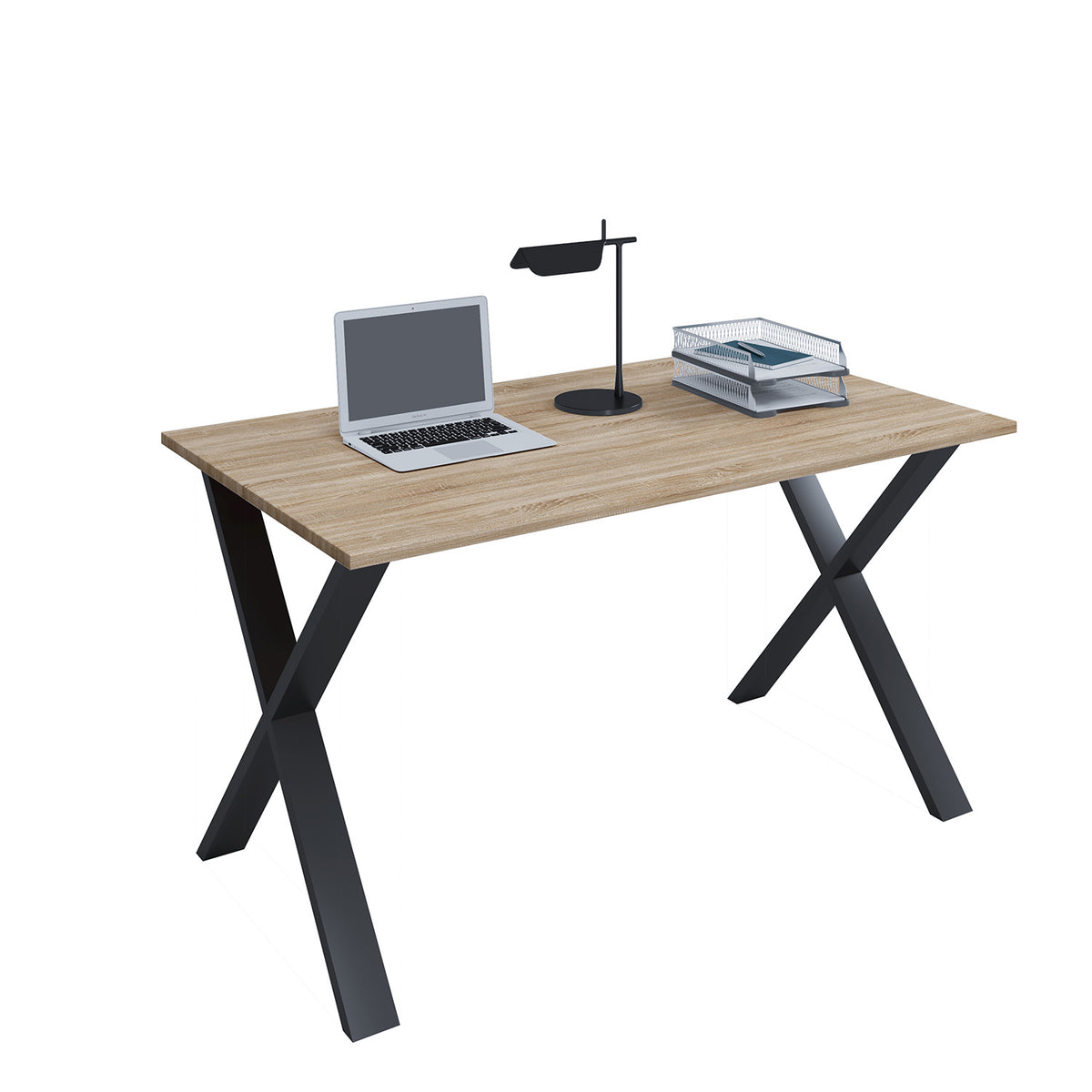 VCM Nordic Lona X-feet skrivebord i naturfarvet træ og sort metal, 110x80 cm