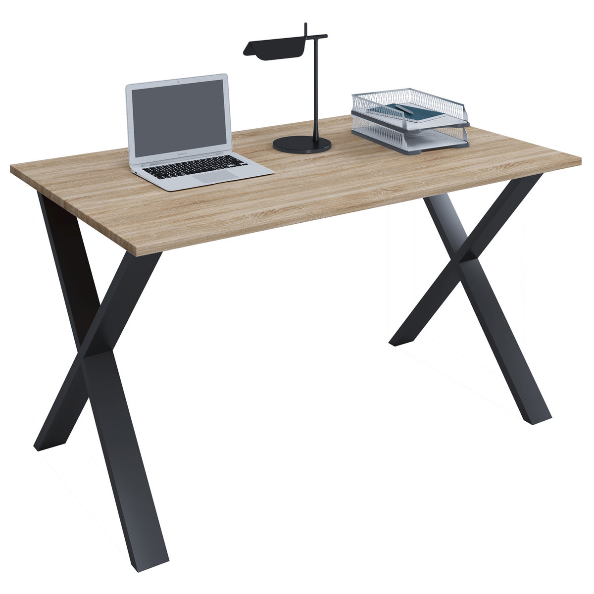VCM Nordic Lona X-feet skrivebord i naturfarvet træ og sort metal, 140x80 cm