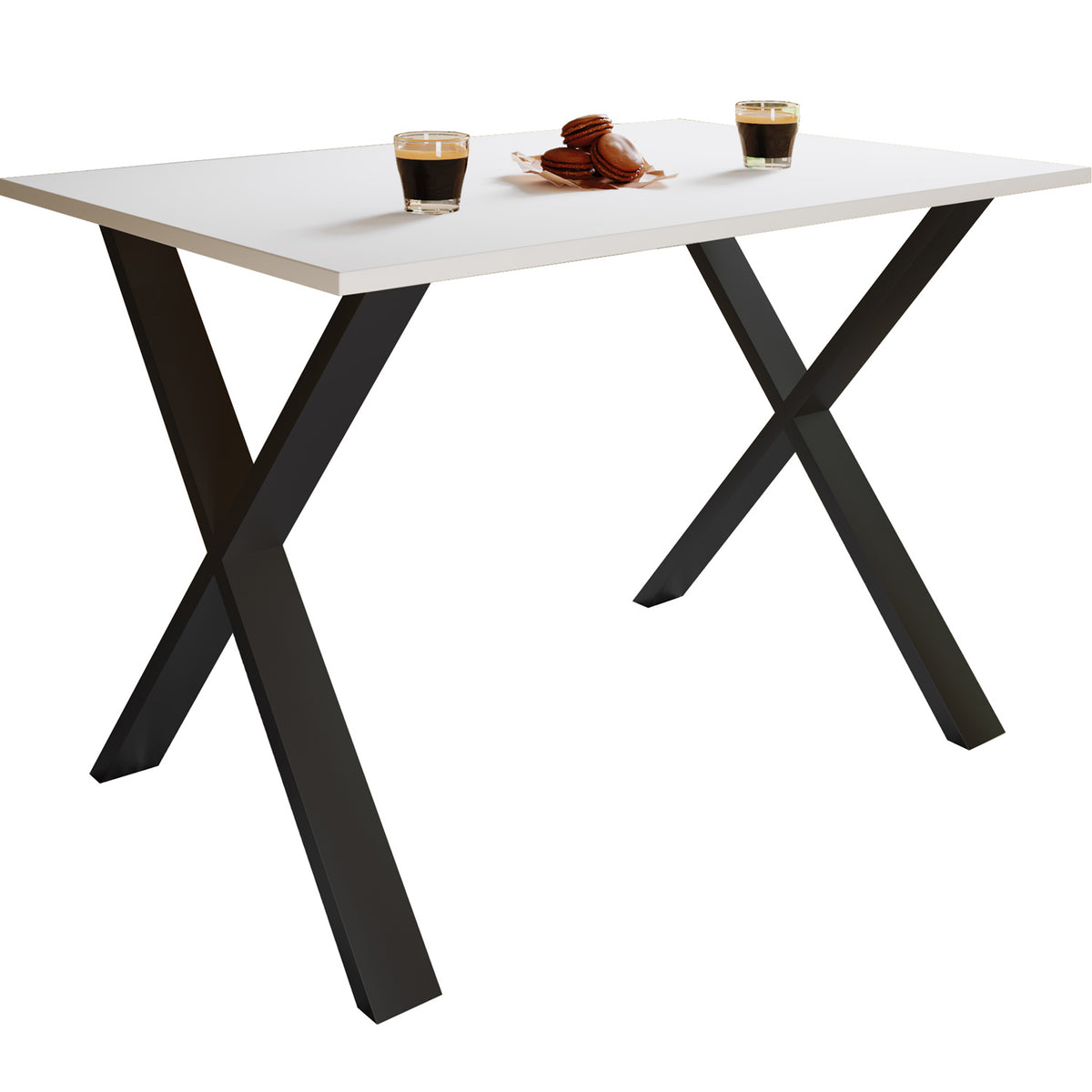 Xona X-feet spisebord i hvidt træ og sort aluminium fra VCM Nordic, 140x80