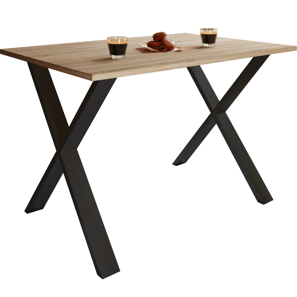 Spisebord Xona X-feet fra VCM Nordic i natur træ og sort aluminium, 140x80 cm