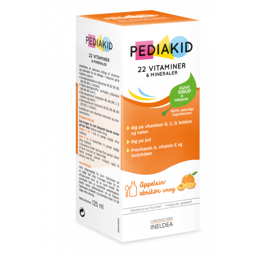 Pediakid 22 Vitamins sirup med smag af abrikos og appelsin, 125 ml