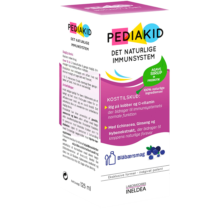 Pediakid Immunity strength sirup med blåbærsmag i flaske, 125 ml