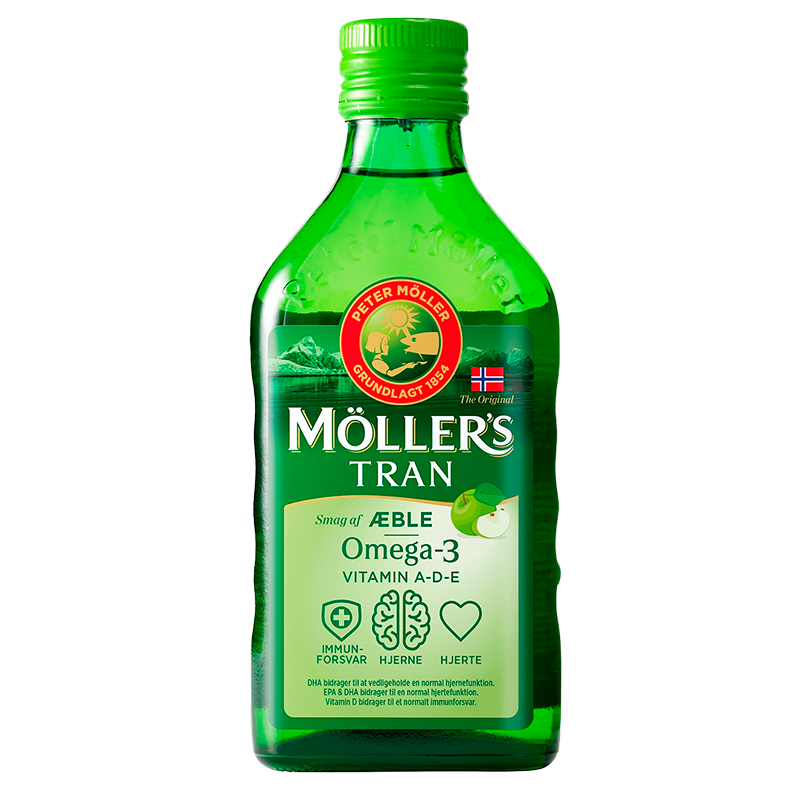 Møllers Tran med æblesmag, flydende omega-3 fra fisk, 250 ml