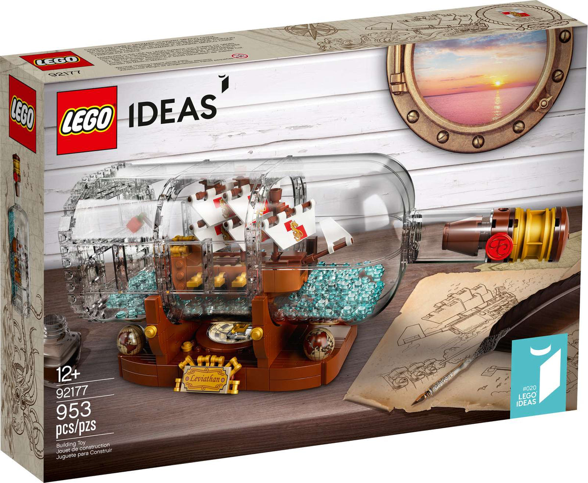 LEGO Ideas Flaskeskib 92177 med skib i en flaske bygget af LEGO-klodser