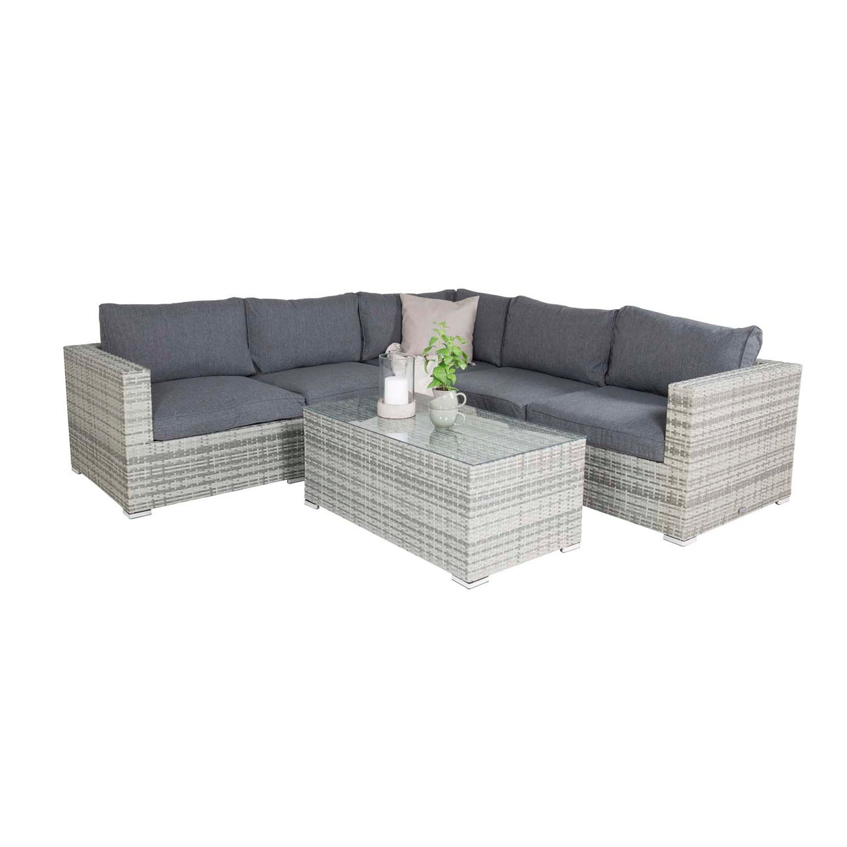 Venture Design Amazon modul sofa-havesæt 3+2+1 med grå hynder i grå rattan og aluminium