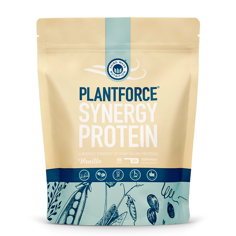 Plantforce Synergy Protein med vaniljesmag, pakke på 400 g