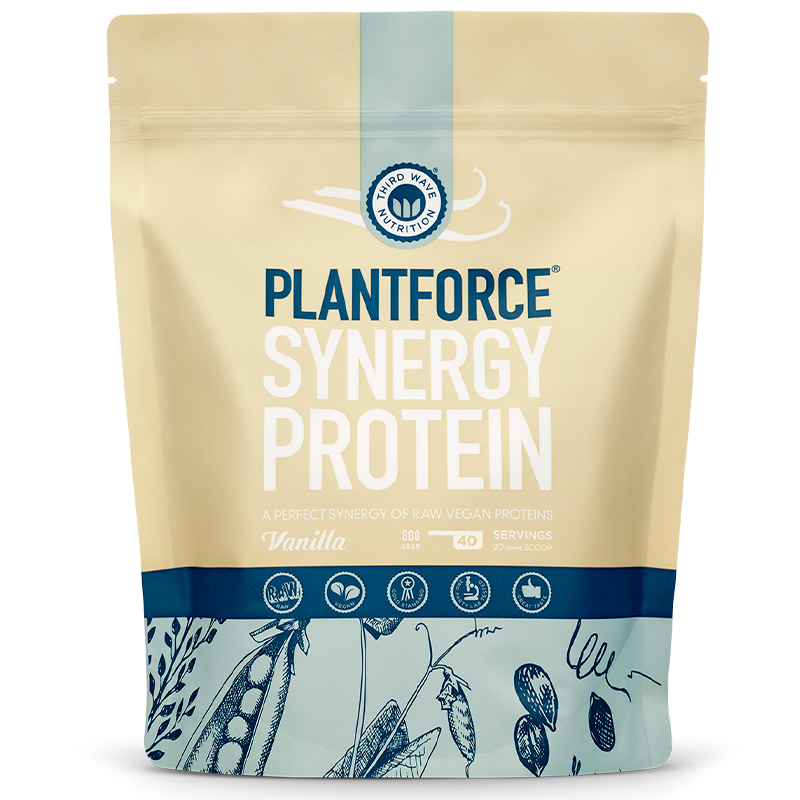 Plantforce Synergy plantebaseret proteinpulver med vaniljesmag, 800 g