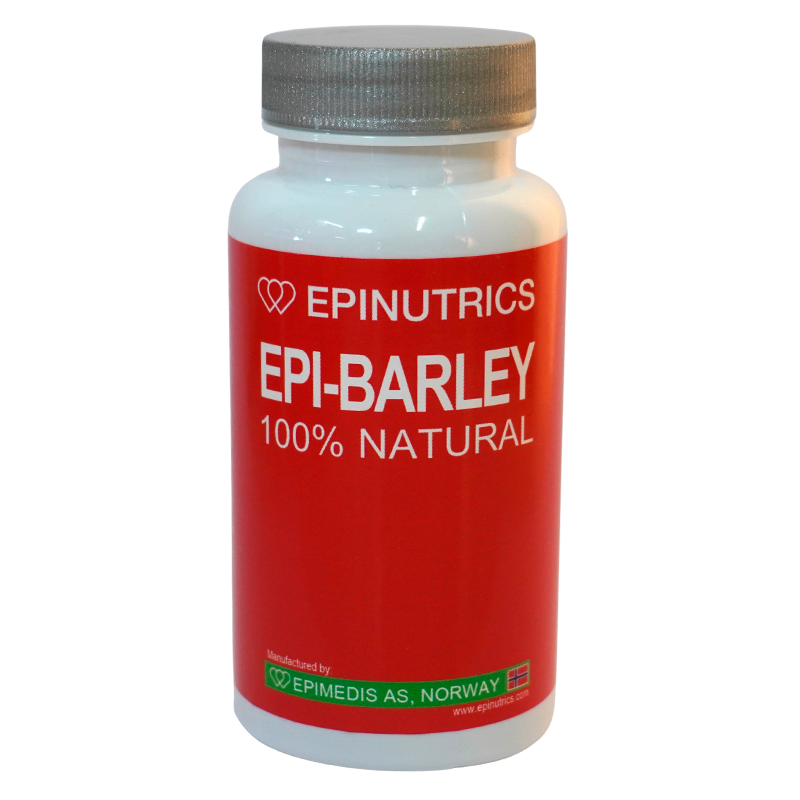 Beholder med Epinutrics Epi-Barley kosttilskud, 60 vegetabilske kapsler