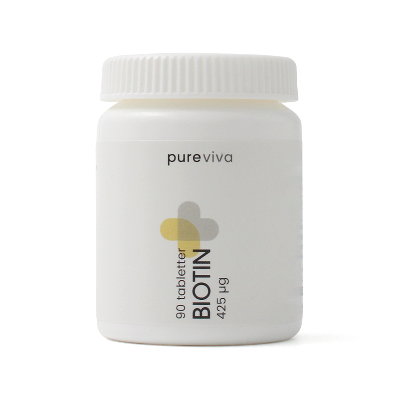 Pakke med Pureviva Biotin 425 µg kosttilskud, 90 tabletter