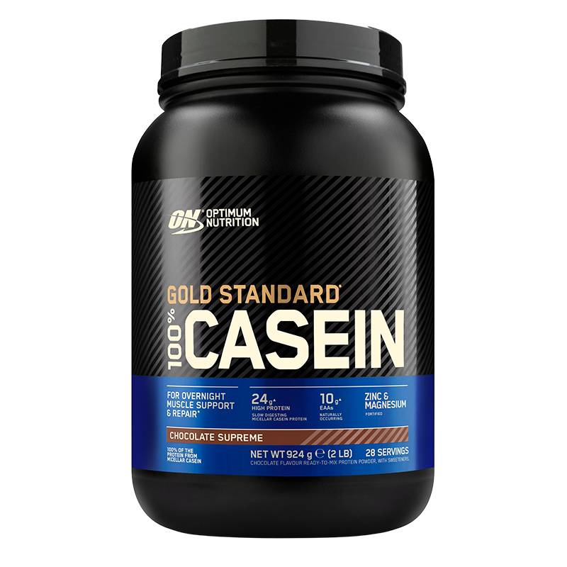 Beholder med Optimum Nutrition Gold Standard 100% Casein Chocolate Supreme, 924 g