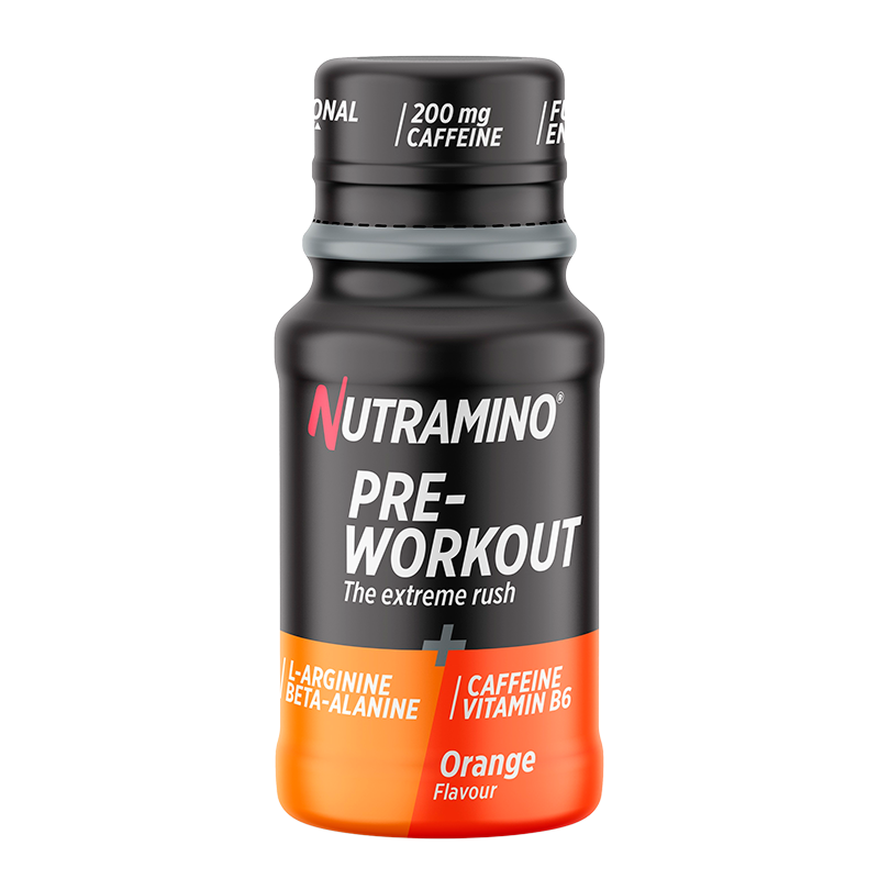 Nutramino Pre-Workout Shot med appelsinsmag i lille flaske på 60 ml