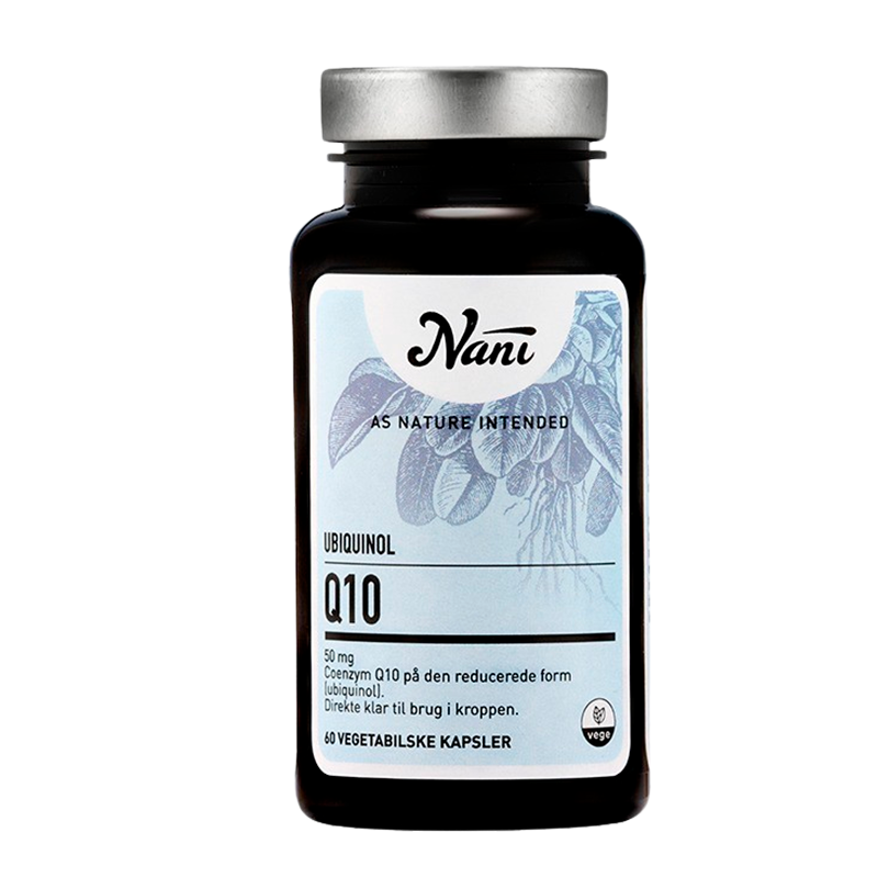 Nani Q10 Ubiquinol, pakke med 60 vegetabilske kapsler med 50 mg Q10 pr. kapsel