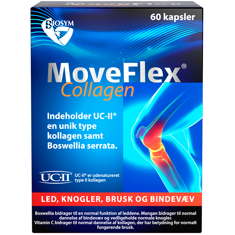 Pakke Biosym MoveFlex Collagen med 60 kapsler, UC-II kollagen og Boswellia Serrata