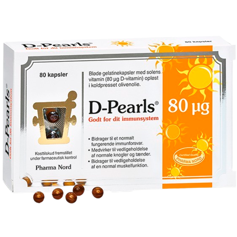 Pharma Nord D Pearls stærk 80 µg D3, pakke med 80 kapsler