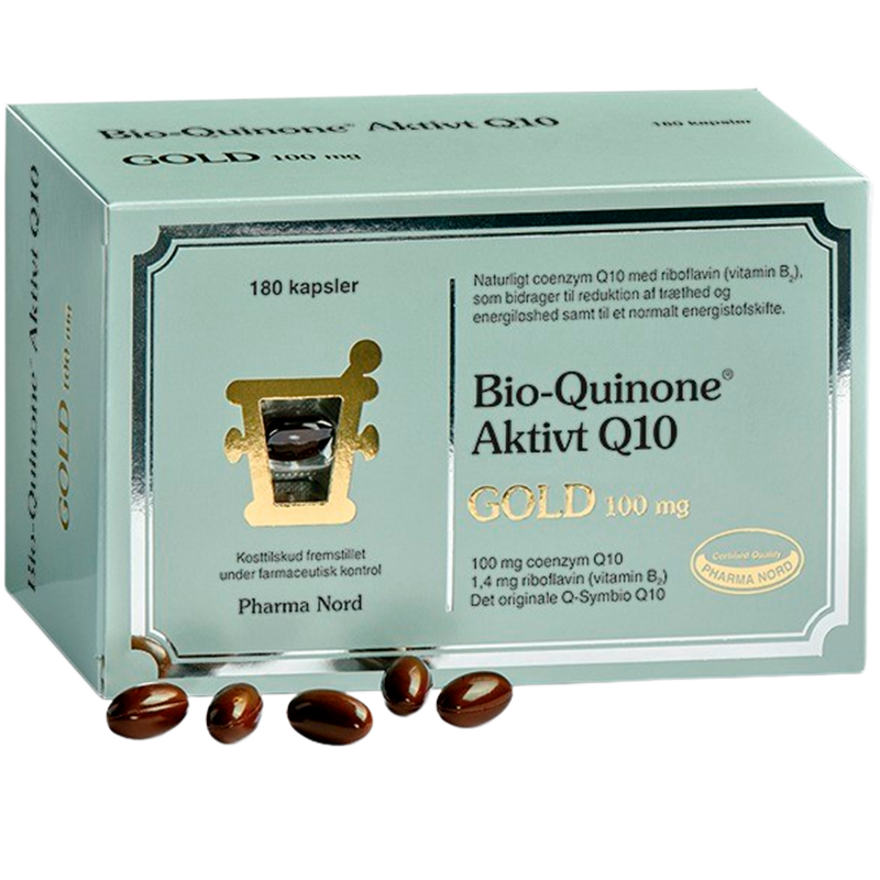 Pharma Nord Bio-Quinone Aktivt Q10 Gold kosttilskud i pakning med 180 kapsler