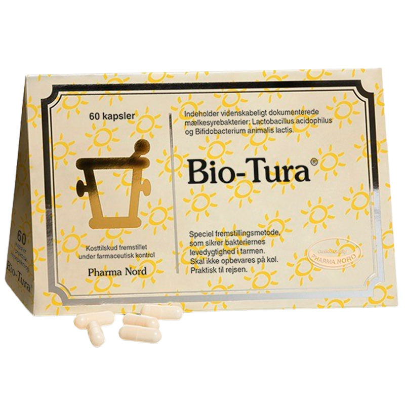 Pakke med Pharma Nord Bio-Tura mælkesyrebakterier, 60 stk.