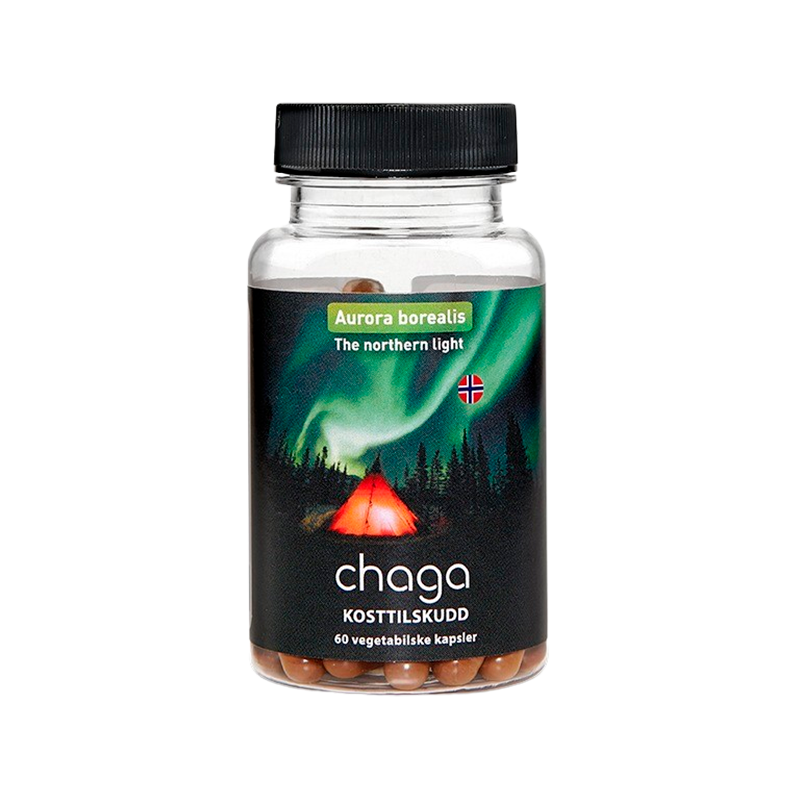 Bioform Chaga kosttilskud i pakke med 60 kapsler med chaga-ekstrakt