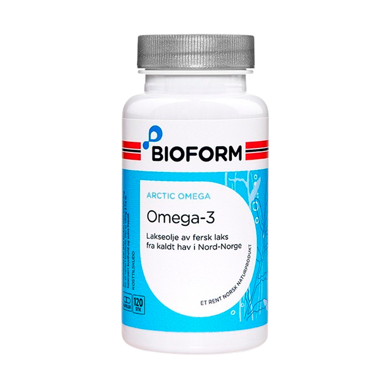 Pakke med Bioform Omega 3 NordNorsk lakseolie, 120 kapsler