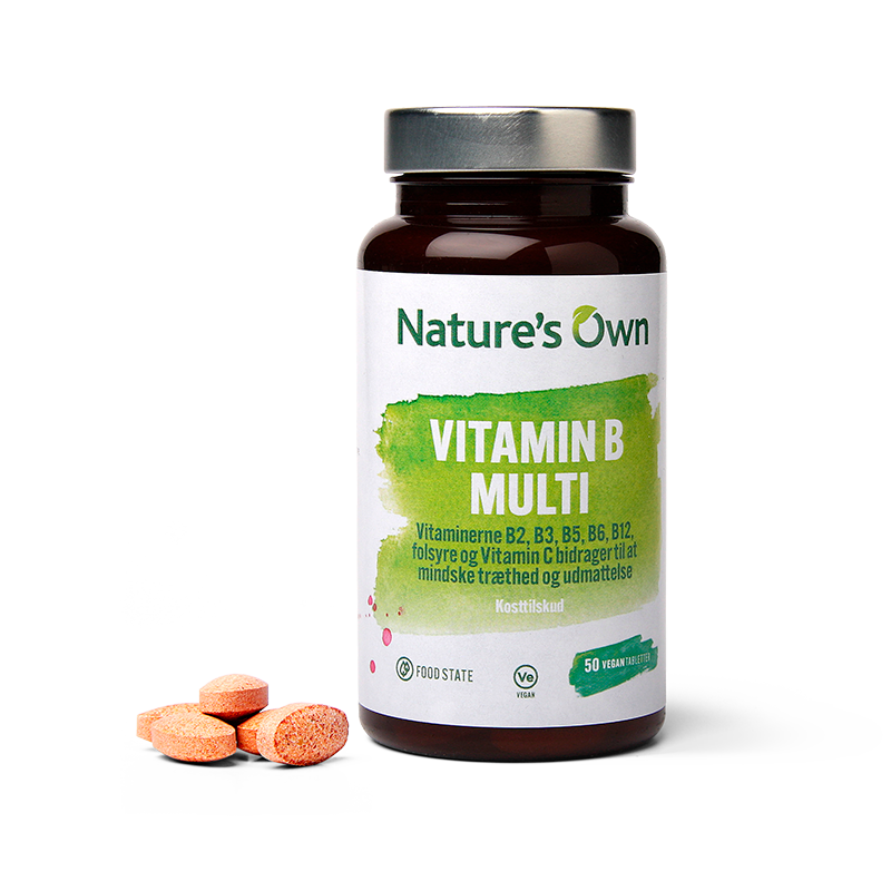 Pakning med Natures Own Multi Vitamin B Extra, 50 tabletter med B-vitaminer og folsyre